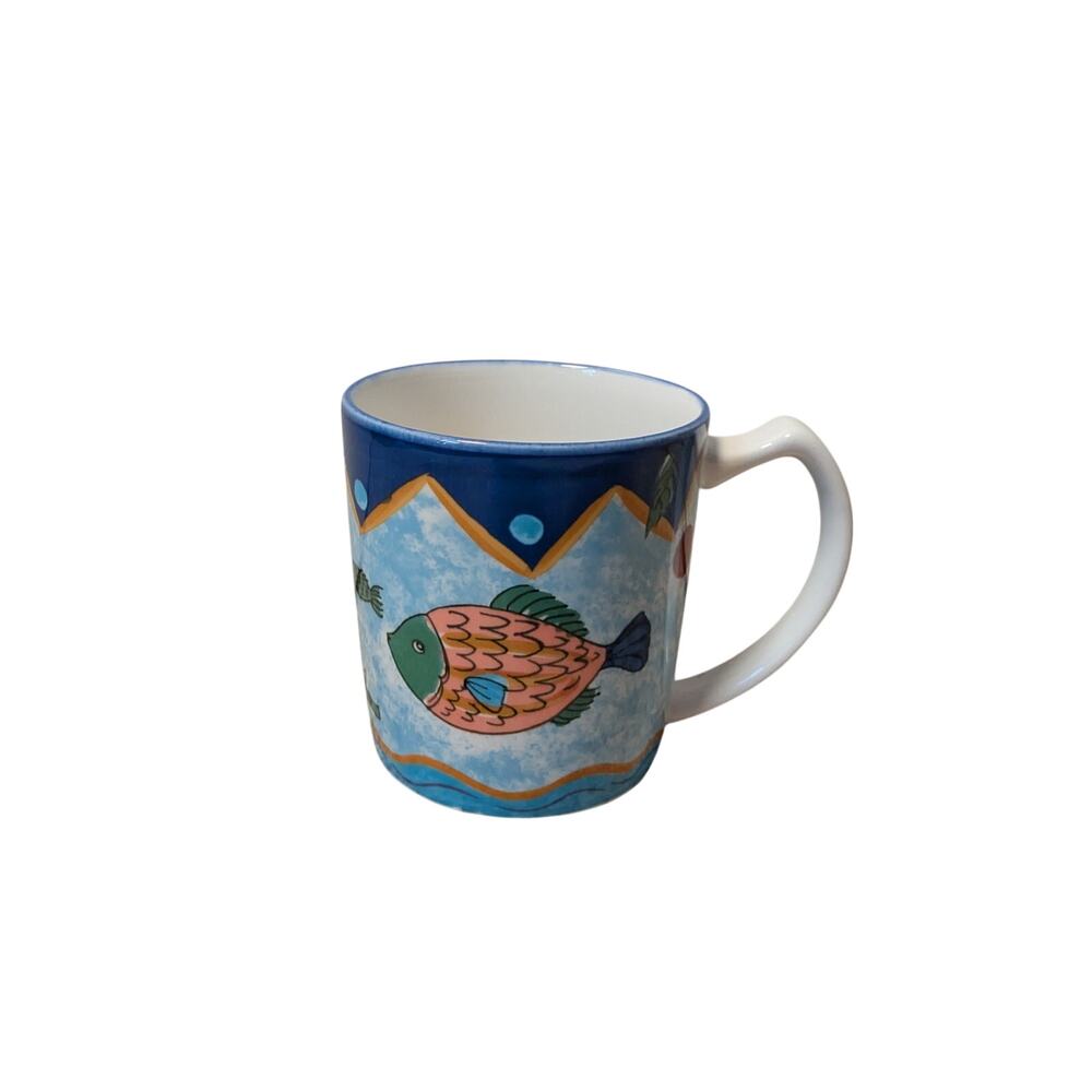 Mikasa Ocean Collage DX102 Fashion Plate Blue Fish Sea Life Coffee Mug